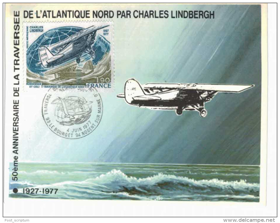 Thème -   Avion - Carte Philatélique Premier Jour - Traversée De L´Atlantique Nord Lindberg 50ème Anniversaire - 1919-1938: Entre Guerres