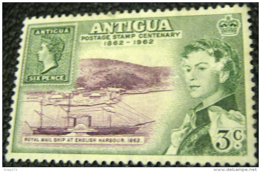 Antigua 1962 Postage Centenary Royal Mail Ship In English Harbour 3c - Mint Damaged - 1960-1981 Autonomie Interne