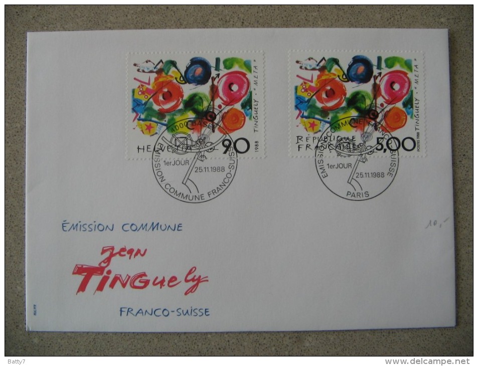 FRANCIA SVIZZERA EMISSIONE CONGIUNTA 1988 - ARTE TINGUELY - Storia Postale