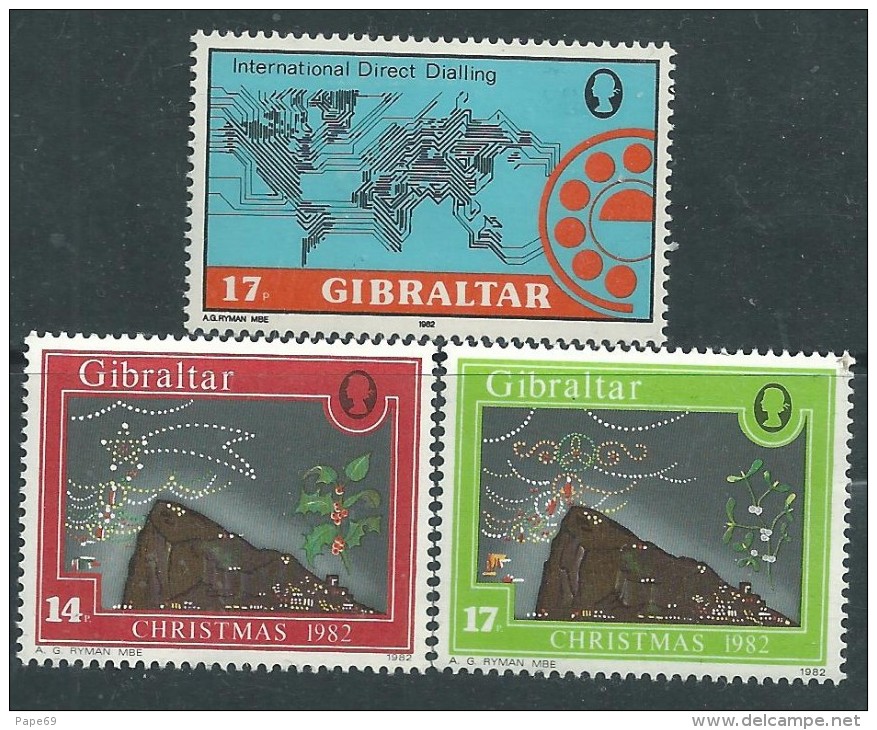 Gibraltar N° 464 / 66  X  Mise En Service Du Téléphone International Et Noël, Les 3 Valeurs  Trace De Charnière Sinon TB - Gibraltar