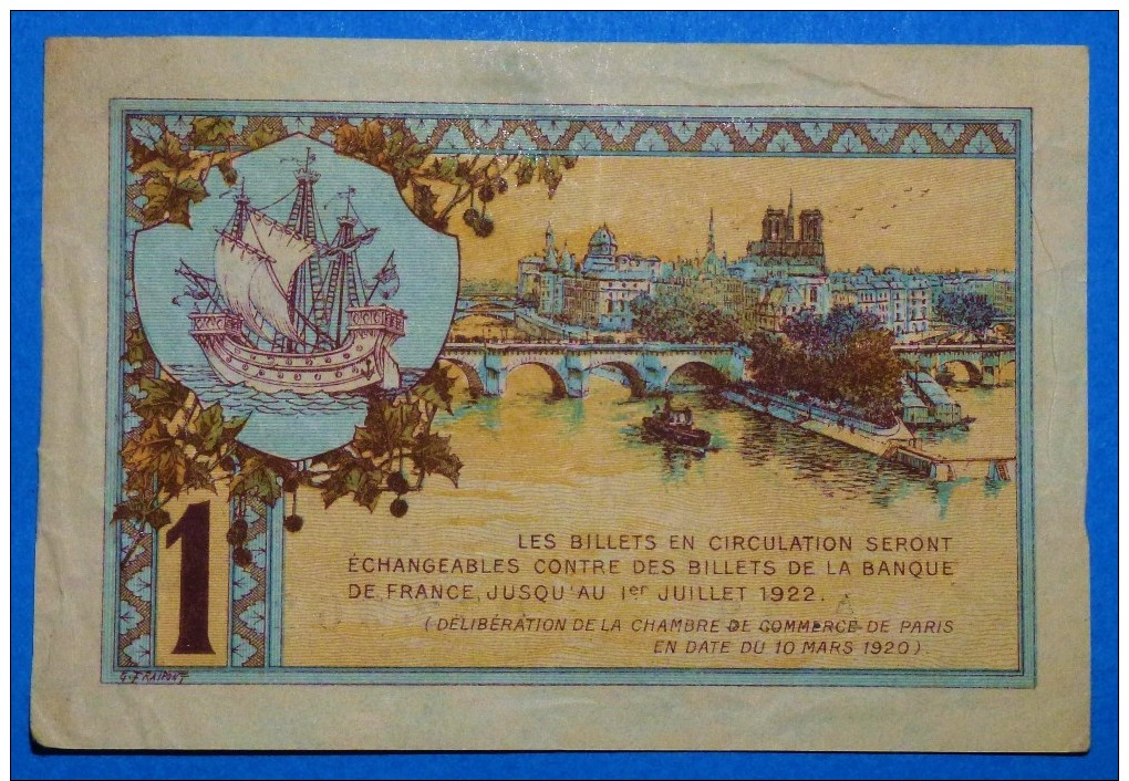 CHAMBRE De COMMERCE De PARIS 1Fr  Série 10 Mars 1920   Banque Billet  Paper Money  Port Gratuit - Chambre De Commerce