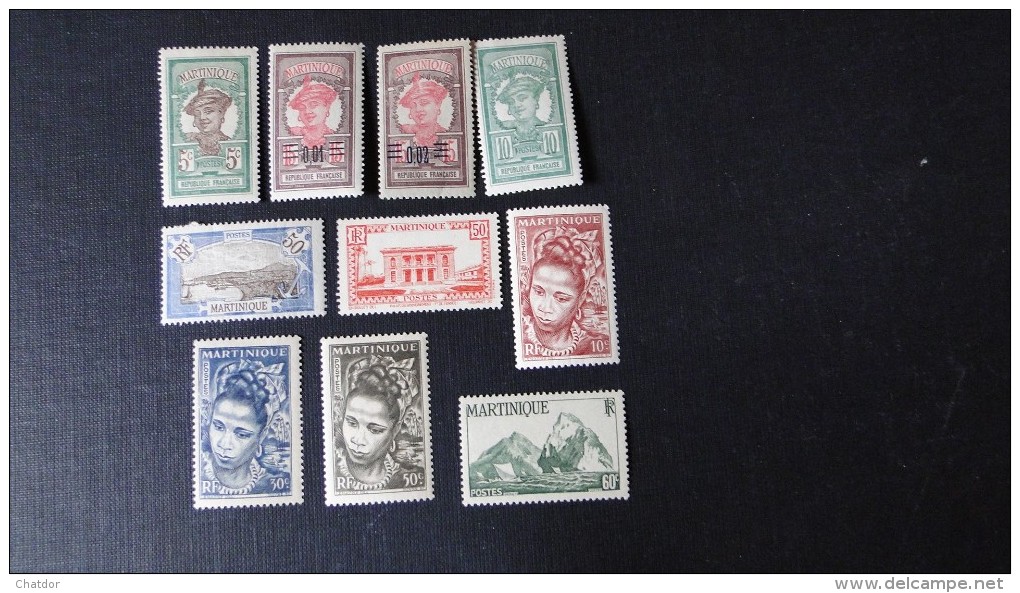 Martinique Lot De 10 Timbres Y/T N° 64, 86, 87, 93, 100, 144, 226 à 229 Trac Charnière - Unused Stamps