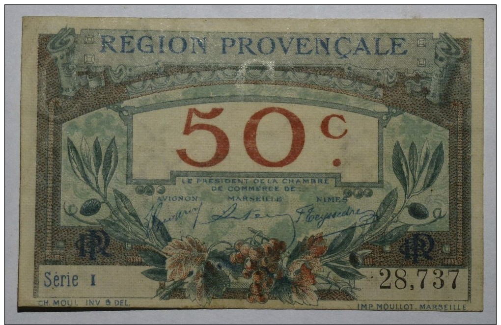 CHAMBRE De COMMERCE PROVENCALE 50 Ct Fr  Série 1    Banque Billet  Paper Money  Port Gratuit - Chambre De Commerce