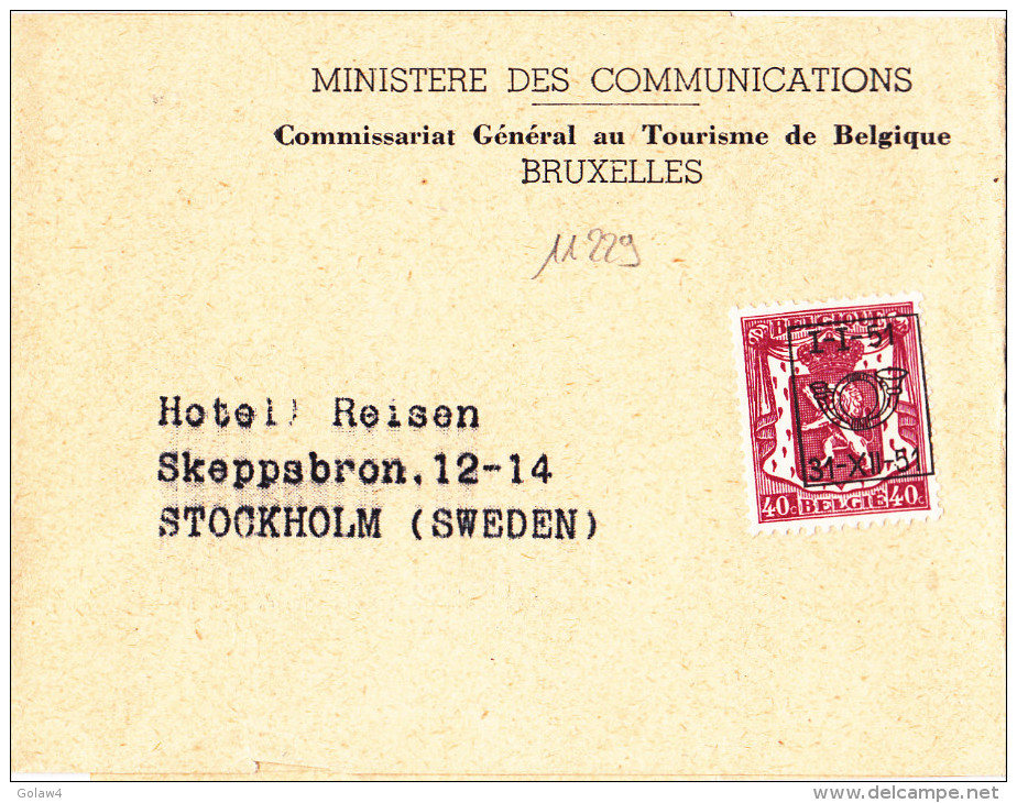 11229# BELGIQUE PETIT SCEAU PREOBLITERE 1-I-51 / 31-XII-51 / BANDE IMPRIME Pour STOCKHOLM SUEDE SVERIGE SWEDEN - Typo Precancels 1936-51 (Small Seal Of The State)