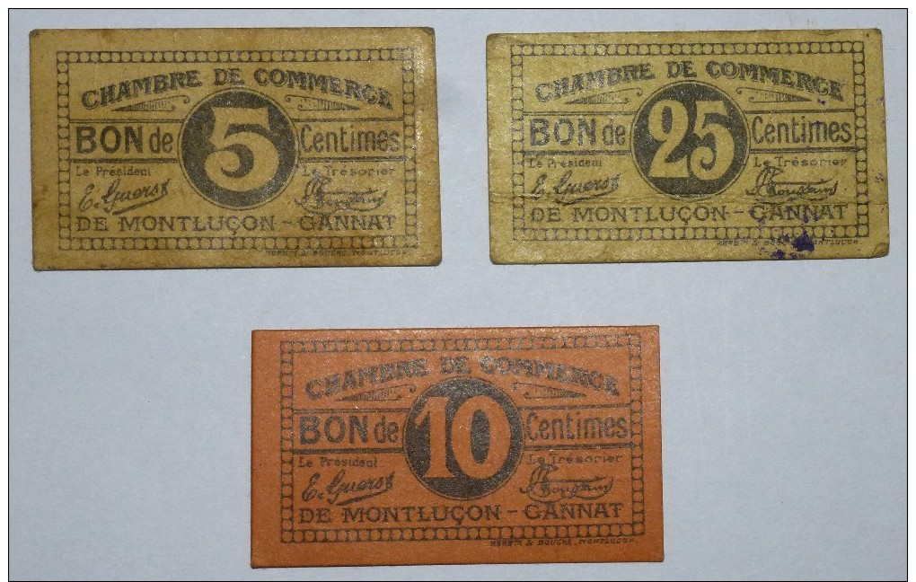 3 CHAMBRE De COMMERCE De MONTLUçON  5/10/25 Ct  De 19?? Banque Billet  Paper Money  Port Gratuit - Chambre De Commerce