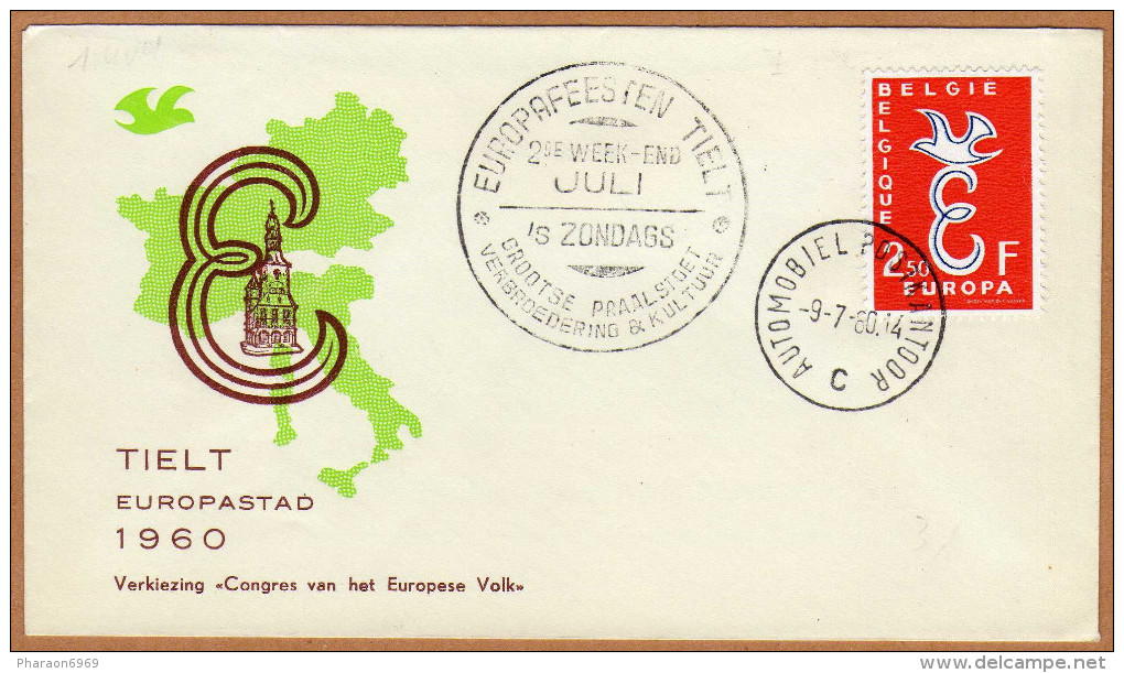 Enveloppe Cover Brief FDC Europa 1064 Tielt Europastad 1960 Automobile Postkantoor - 1951-1960