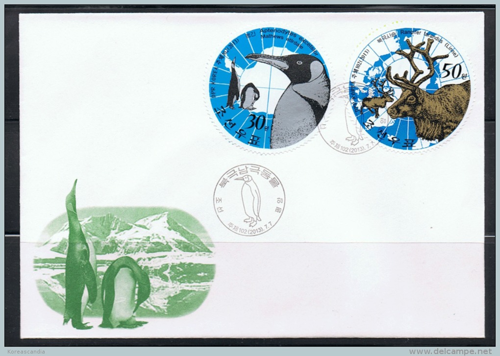 NORTH KOREA 2013 ARCTIC & ANTARCTIC ANIMALS FDC - Behoud Van De Poolgebieden En Gletsjers