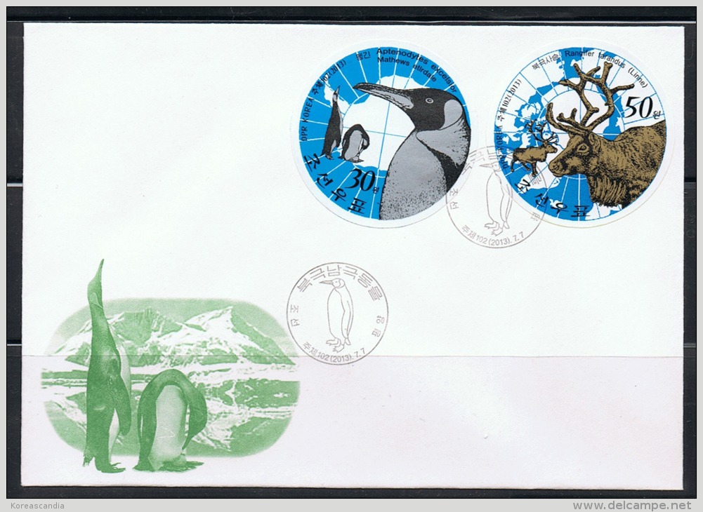 NORTH KOREA 2013 ARCTIC & ANTARCTIC ANIMALS FDC IMPERFORATED - Preserve The Polar Regions And Glaciers