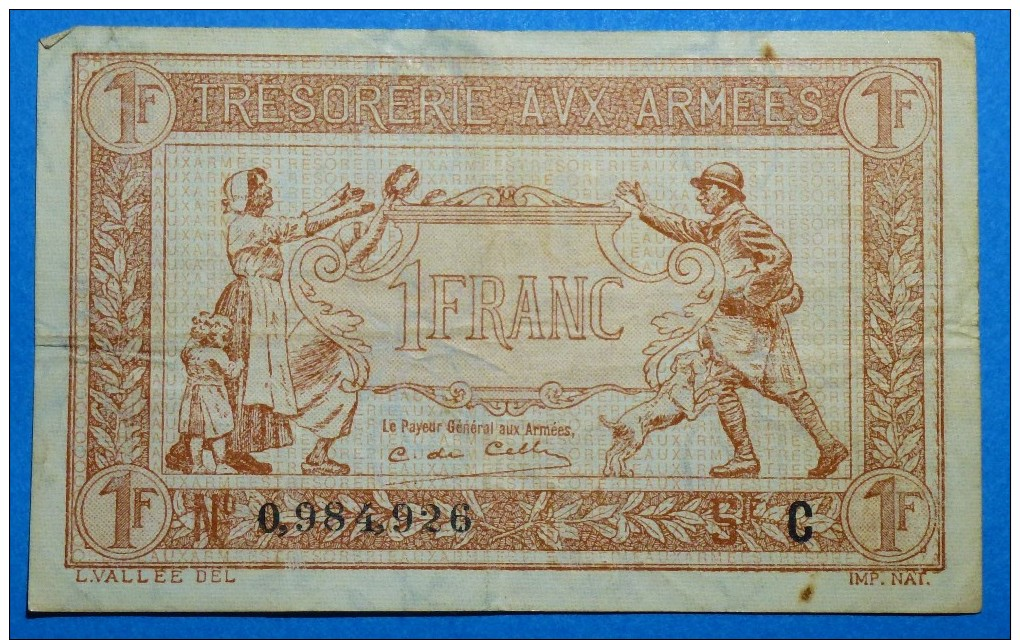 TRESORERIE  AUX ARMEES 1 Fr  Serie C Banque Billet  Paper Money  Port Gratuit - 1917-1919 Legerschatkist