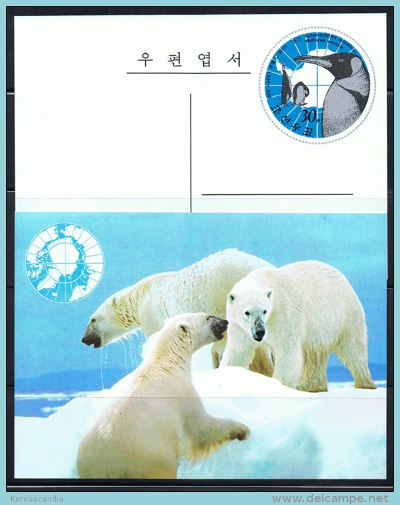 NORTH KOREA 2013 ARCTIC & ANTARCTIC ANIMALS POSTCARD MINT - Preserve The Polar Regions And Glaciers