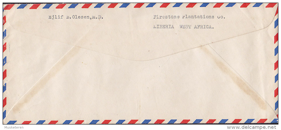 Liberia Airmail Par Avion 1951 Cover Brief To Denmark United Nations Stamp Flag Flagge - Liberia
