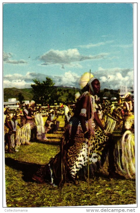 CONGO BELGE 20 postcards Voyage of Belgian King in Congo c1955 advertising : Chocolate COTE d'Or etnic  warriors VG