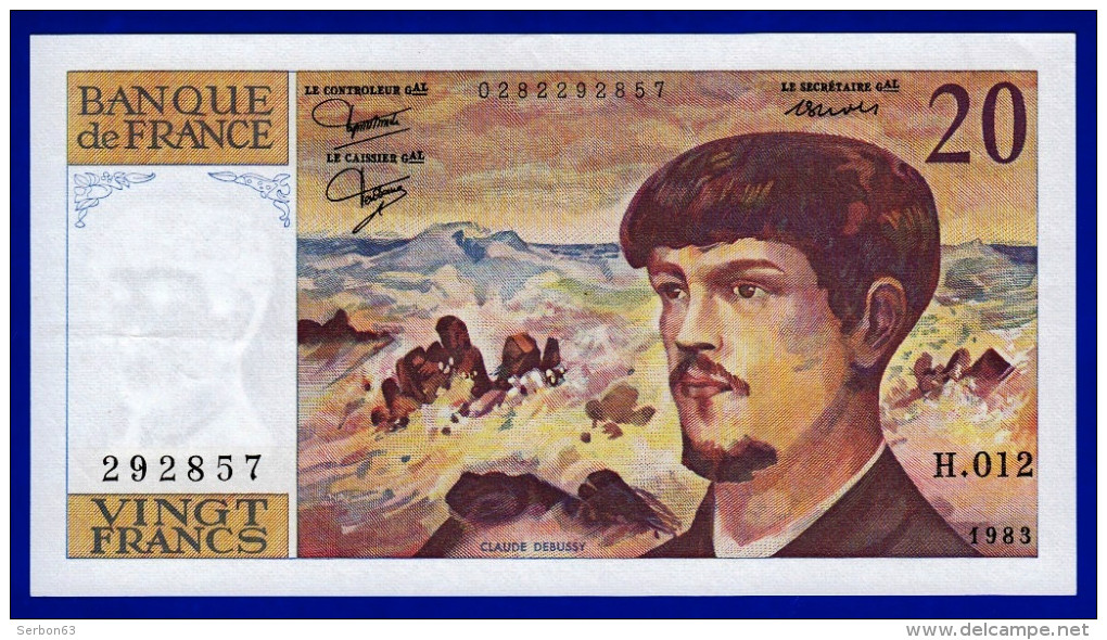 UN BILLET 20 FRANCS DEBUSSY SPL TYPE 1980 ALPHABET H.012 N° 292857 DE1983 - 100 F 1964-1979 ''Corneille''