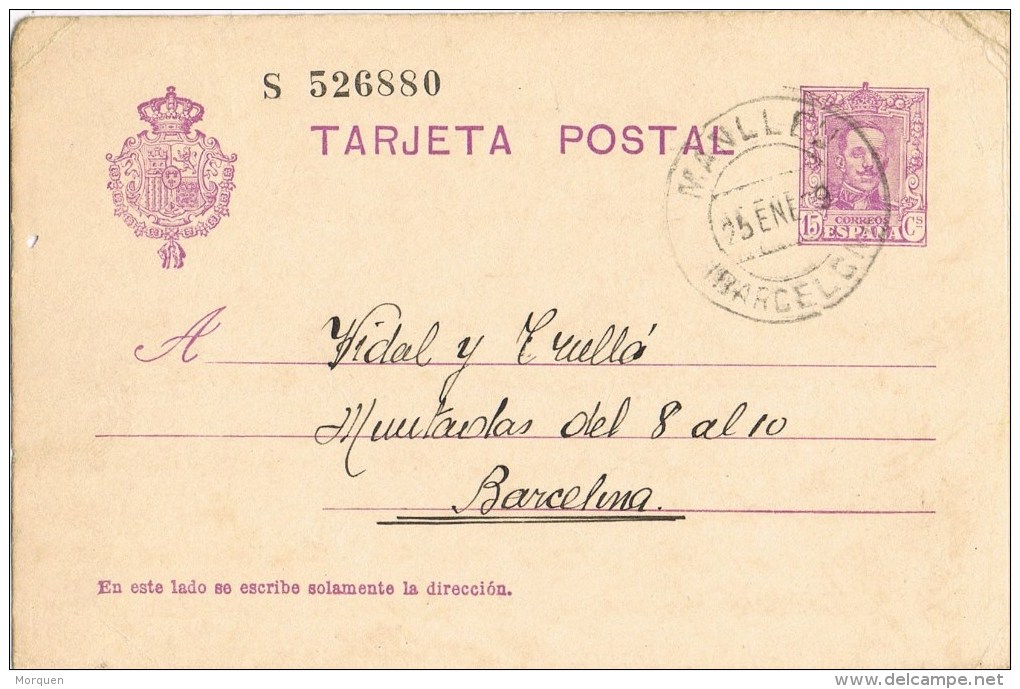 7320. Entero Postal MANLLEU (barclona) 1929. Alfonso XIII Vaquer - 1850-1931