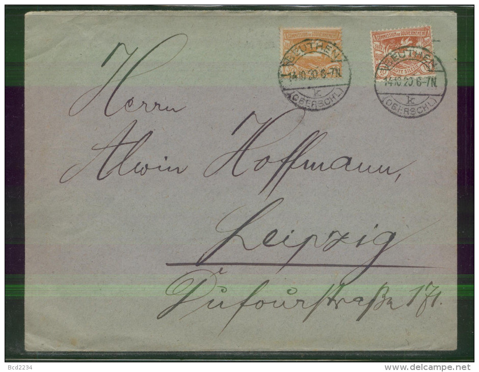 POLAND HAUTE SILESIE PLEBISCITE UPPER SILESIA 1921 30PF + 10PF USED LETTER BEUTHEN BYTOM TO LEIPZIG - Covers & Documents