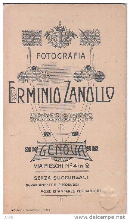 FOTOGRAFIA PHOTOGRAPHY RITRATTO D´EPOCA ANTE 1900/1920- 6,20 X 10,50-PHOTOGRAPHE "E.ZANOLLO GENOVA - Old (before 1900)