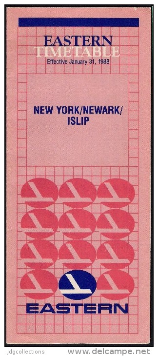 # EASTERN NEW YORK - NEWARK AIRPORT TIMETABLE 1988 Leaflet Aviation Flight Horaire Flugplan Orario Indicateur Calendario - Orari