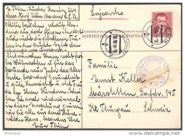 CZECHOSLOVAKIA - FOREIGN STATIONARY CARD 1949 To SWITZERLAND - Cartes Postales