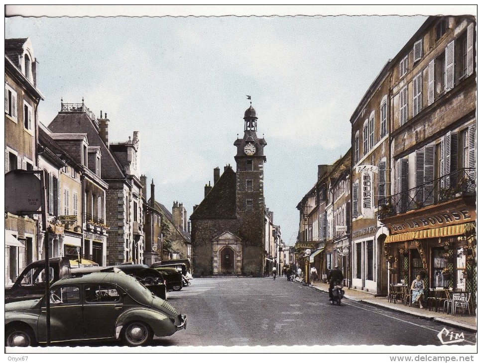 NUITS-SAINT-GEORGES (Côte D´Or) Place République-Beffroi-Bar "la Bourse"-VOITURE "Dauphine"-Flamme Philatélique- 2 SCANS - Nuits Saint Georges