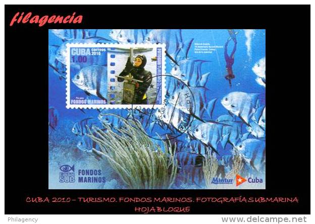 USADOS. CUBA. 2010-10 TURISMO. FONDOS MARINOS. FOTOGRAFÍA SUBMARINA. HOJA BLOQUE - Used Stamps