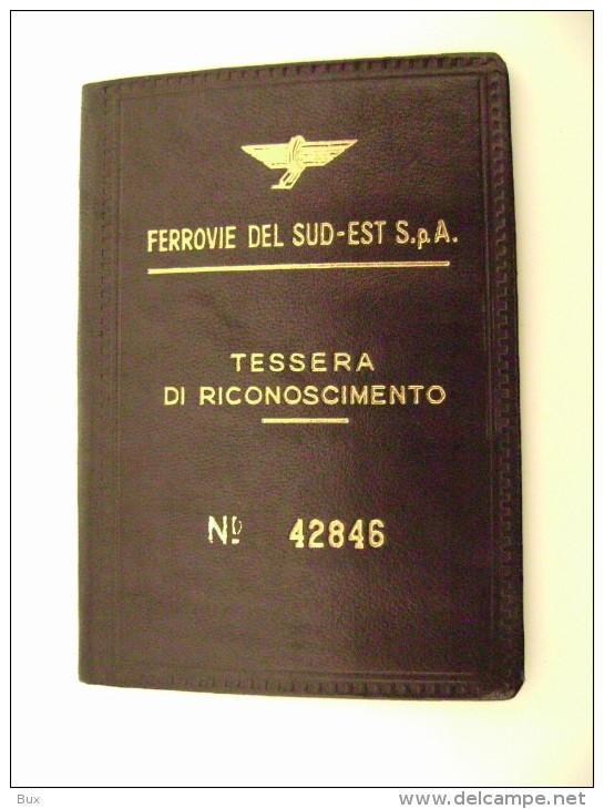 BARI TESSERA FERROVIA DEL SUD EST SPA   1962  CON BLOCCHETTO BIGLIETTI   TESSERA CON FOTO  ARCH TESSERE - Europa