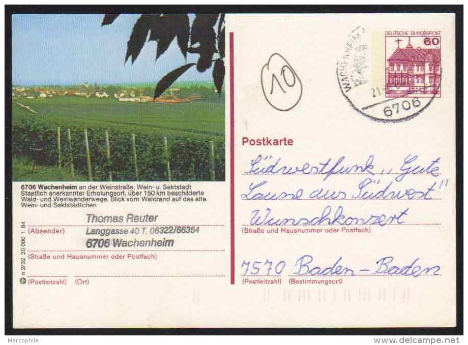 6706 - WACHENHEIM / 1980  GANZSACHE - BILDPOSTKARTE MIT GLEICHEM STEMPEL  (ref E359) - Geïllustreerde Postkaarten - Gebruikt