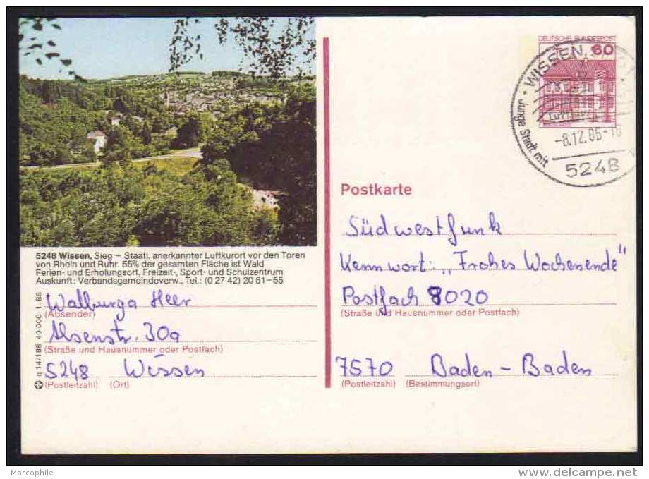 5248 - WISSEN / 1985  GANZSACHE - BILDPOSTKARTE MIT GLEICHEM STEMPEL  (ref E364) - Cartes Postales Illustrées - Oblitérées