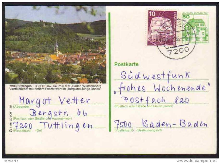 7200 - TUTTLINGEN / 1986  GANZSACHE - BILDPOSTKARTE MIT GLEICHEM STEMPEL  (ref E370) - Illustrated Postcards - Used