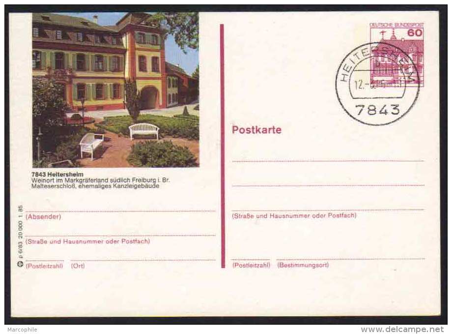 7843 - HEITERSHEIM / 1986  GANZSACHE - BILDPOSTKARTE MIT GLEICHEM STEMPEL  (ref E371) - Cartes Postales Illustrées - Oblitérées