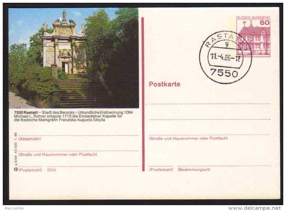7550 - RASTATT / 1986  GANZSACHE - BILDPOSTKARTE MIT GLEICHEM STEMPEL  (ref E372) - Cartes Postales Illustrées - Oblitérées