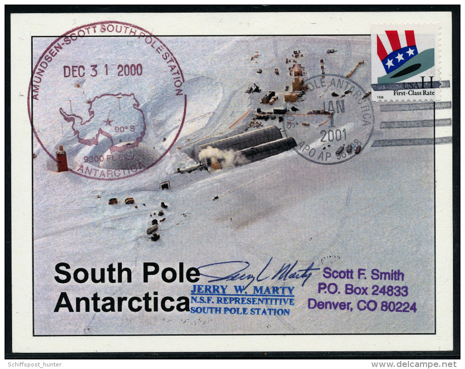 ANTARCTIC, USA, SOUTH POLE-color Card  31.12.2000/ 1.1.2001,NEW MILLENNIUM + Signature !! - Antarctische Expedities