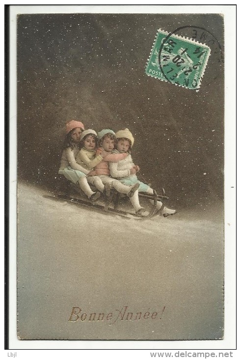 Bonne Année , ( Enfants En Luge ) , 1914 - Nouvel An