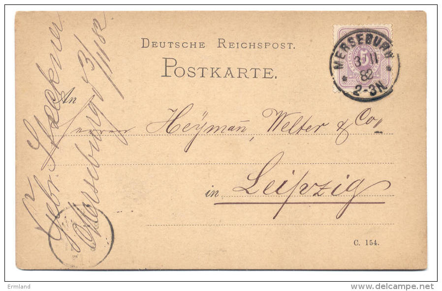 GS Deutsche Reichspost 1882 Von Merseburg Nach Leipzig - Sonstige & Ohne Zuordnung