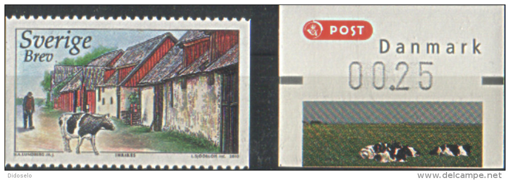 Sweden Stamp + Danemark Label MNH (**) - Kühe