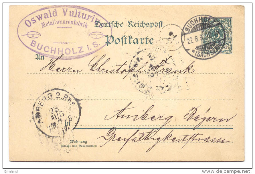 GS Deutsche Reichspost 1897 Von Buchholz Nach Amberg - Sonstige & Ohne Zuordnung