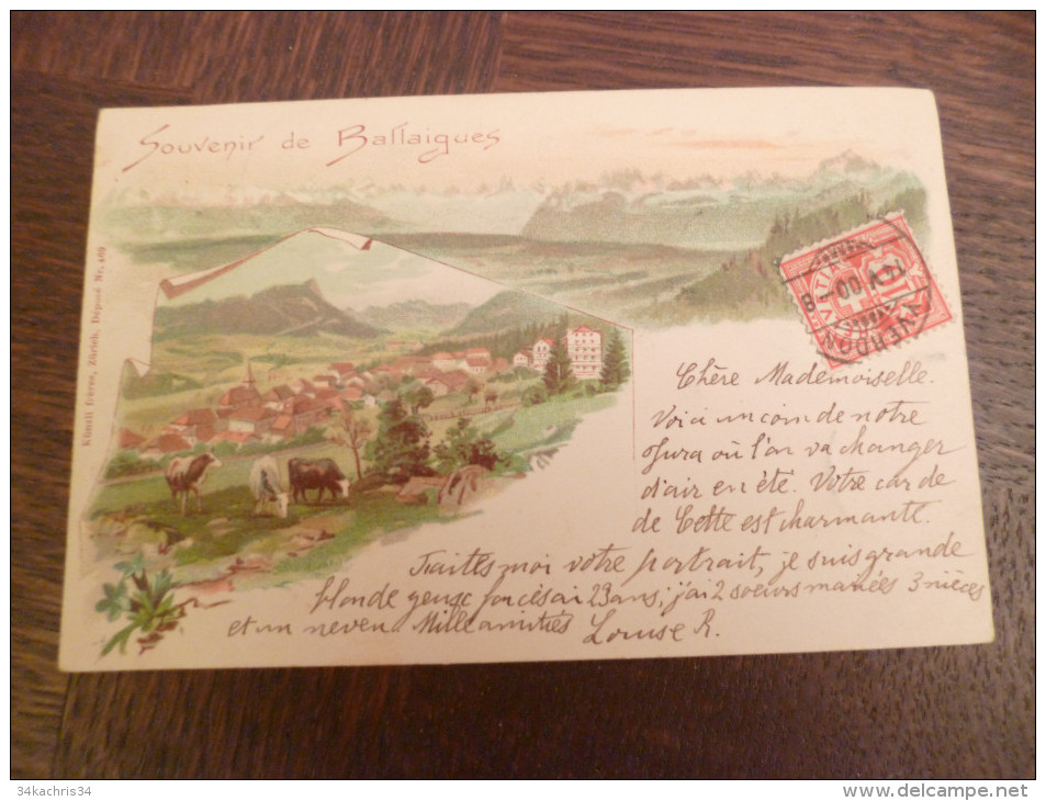 CPA Suisse Précurseur Litho Souvenir De Ballaigues .1900. 1 TP Décollé Au Dos - Ballaigues