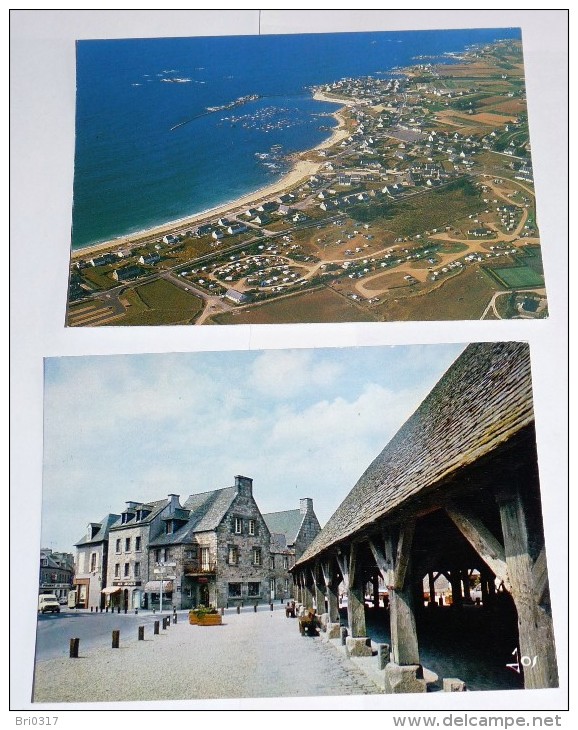 PLOUESCAT - PLOUESKAD - 29 -lot 2 CPM :Vue Aérienne Plage De Porz Meur Et Village De Porz Guen - Les Halles Et La Place. - Plouescat