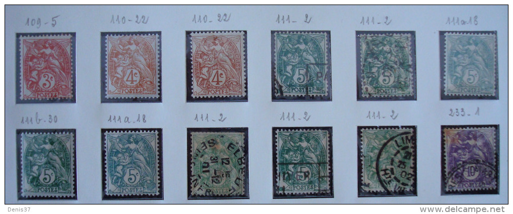 12 Timbres Français Type Blanc. - 1900-29 Blanc