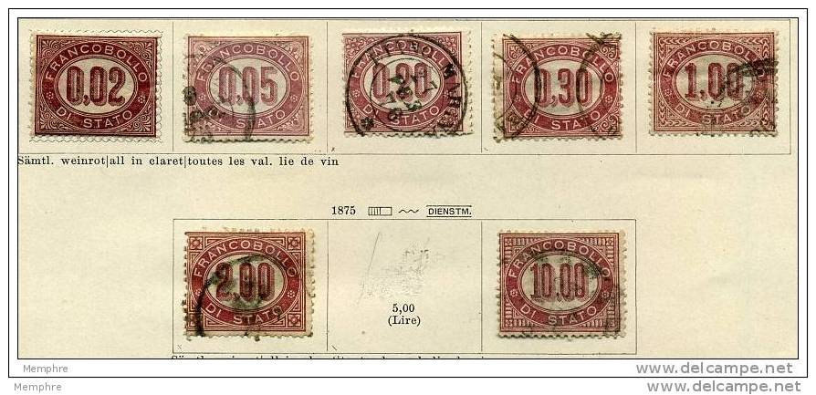 1875  Timbres De Service 7 Valeurs - Service