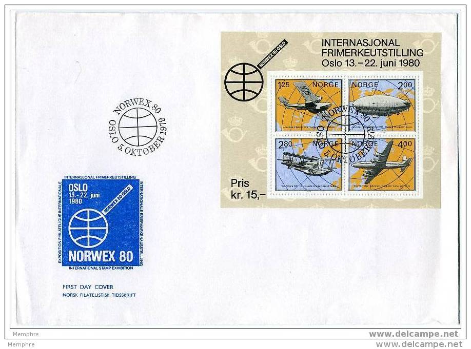 NORVÈGE 1979  Avions  Et Dirigeable , Carte  Bloc Feuillet Mi Nr Bloc 2 - FDC