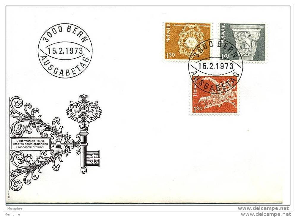 SUISSE FDC 1973  Architecture Et Artisanat 3 Valeurs Zum 537, 539, 540 - FDC