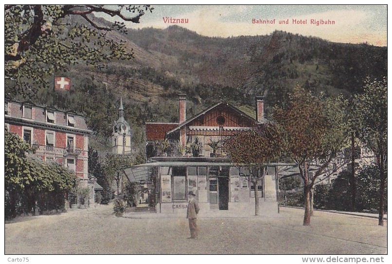 Suisse - Vitznau - Chemins De Fer - Bahnhof Und Hotel Rigibahn - Postal Mark 1907 - Vitznau