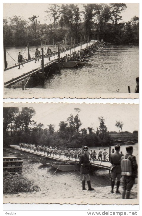 2  PHOTOS  VERITABLES -   MILITARIA  -   SOUVENIR  DE  CANET  (Hérault)  Le 20 Mai 1942  (Pont Sur Bateaux) - Guerre, Militaire