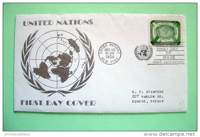 United Nations New York 1958 FDC Cover 10 Aniv. UN - Hands Holding Globe - Cartas & Documentos