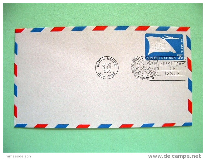 United Nations New York 1959 FDC Pre Paid Enveloppe - UN Flag And Plane - Cartas & Documentos