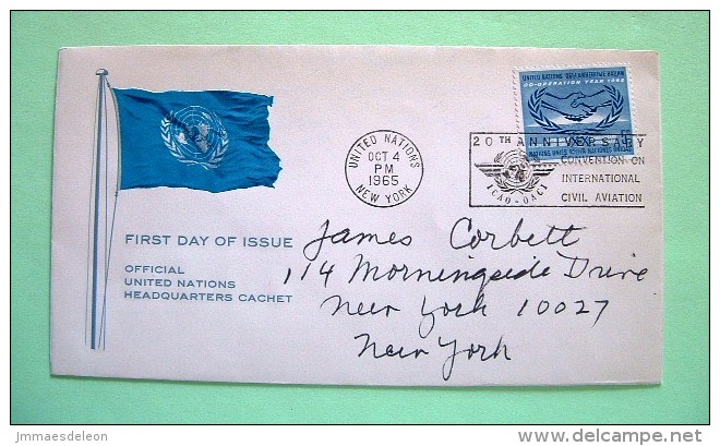United Nations New York 1965 FDC Cover To New York - Hands - ICY Emblem - Storia Postale