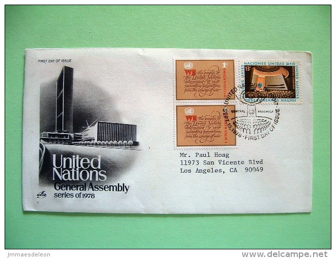 United Nations New York 1978 FDC Cover  To Los Angeles - General Assembly - Building - Covers & Documents