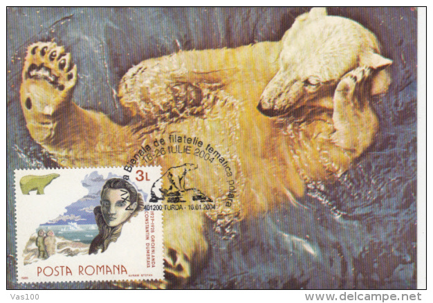 POLAR BEAR, CONSTANTIN DUMBRAVA EXPLORER, CM, MAXICARD, CARTES MAXIMUM, 2004, ROMANIA - Faune Antarctique