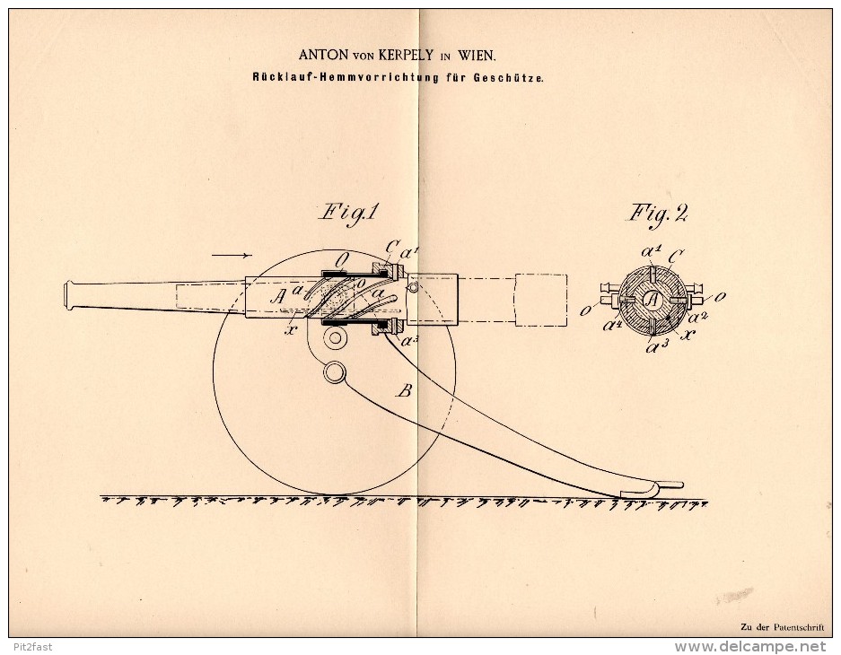 Original Patentschrift - Anton Von Kerpely In Wien , 1895 , Geschütz - Rücklaufhemmung , Kanone !!! - Véhicules