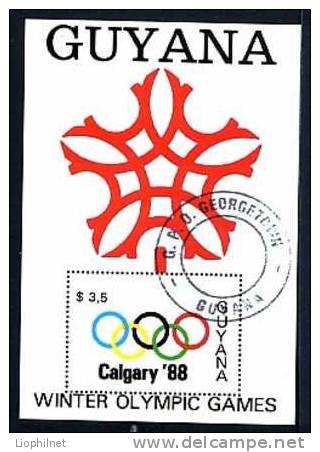 GUYANA 1988, ANNEAUX Et LOGO, 1 Bloc Oblitéré / Used. R324 - Winter 1988: Calgary